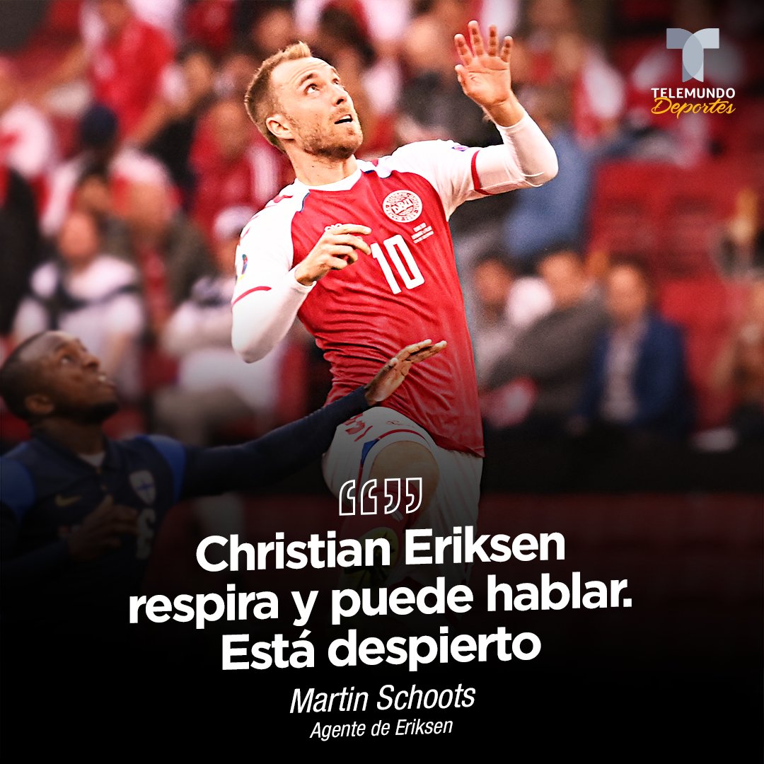 🙏 ¡BUENAS NOTICIAS SOBRE ERIKSEN! 

🗣 Martin Schoots, agente de <a href="/ChrisEriksen8/">Christian Eriksen</a>, informó que el jugador de #DEN ya habló y se encuentra estable.

🙌🏻  #FuerzaErikssen