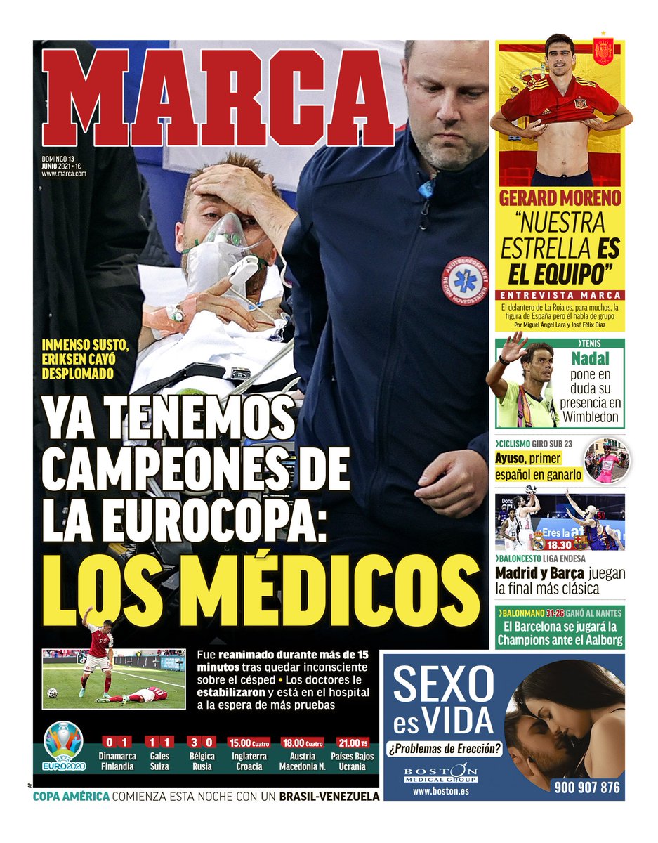 pachicoronado77's tweet photo. La portada de Marca en España.
#Eriksen #ericsen #Eurocopa #Dinamarca https://t.co/z5n2TRJCPE