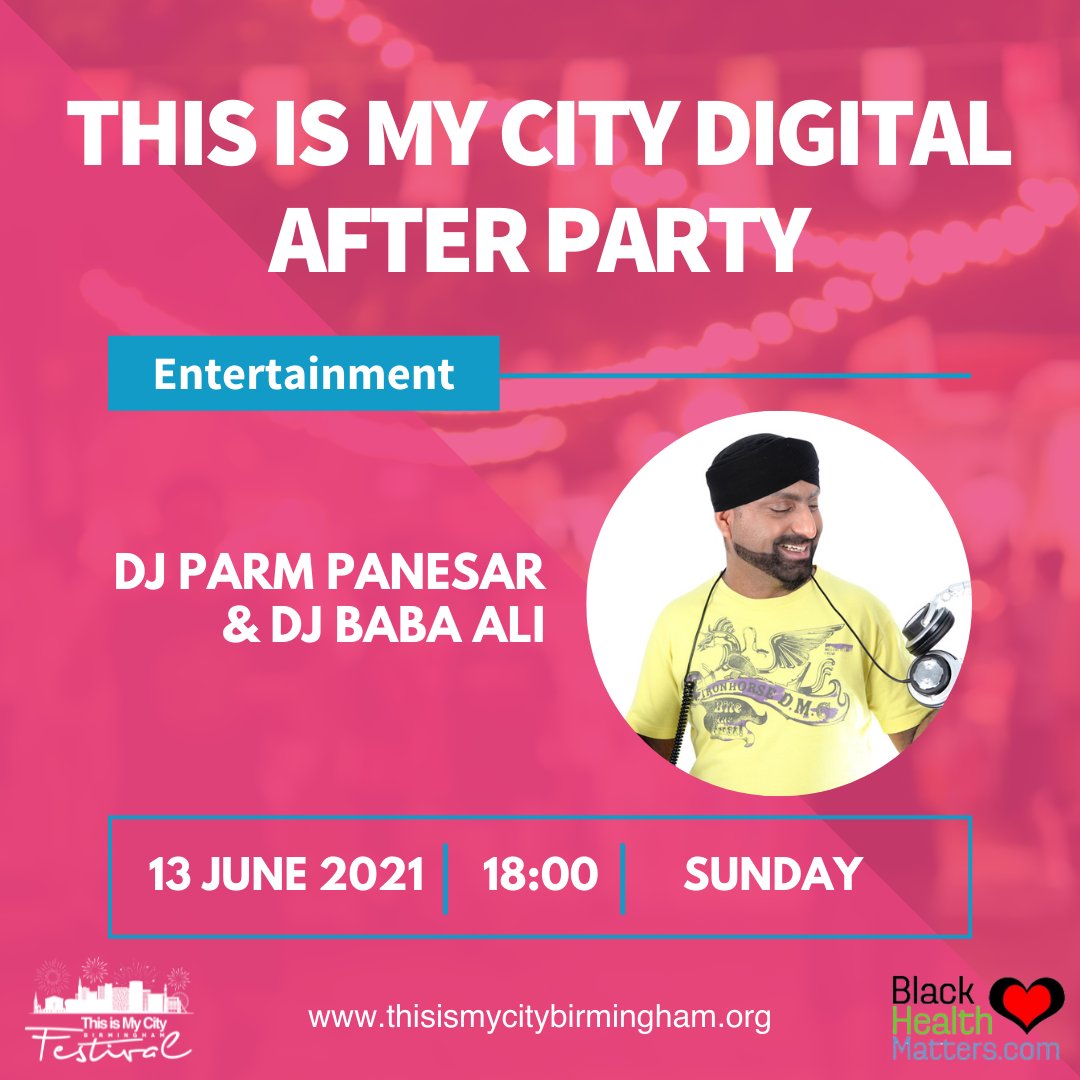 BrumHour's tweet photo. It's Day Two of This is my City Festival. 

TODAY: Black Health Matters Global Summit until 1800 with @BHMinfo 

Followed by This Is My City Digital After Party with DJ @ParmPanesar at 1900

Register with @thisismycityuk here:
https://t.co/I85M3e7PLC
#timcbham https://t.co/n8GsitO0w8