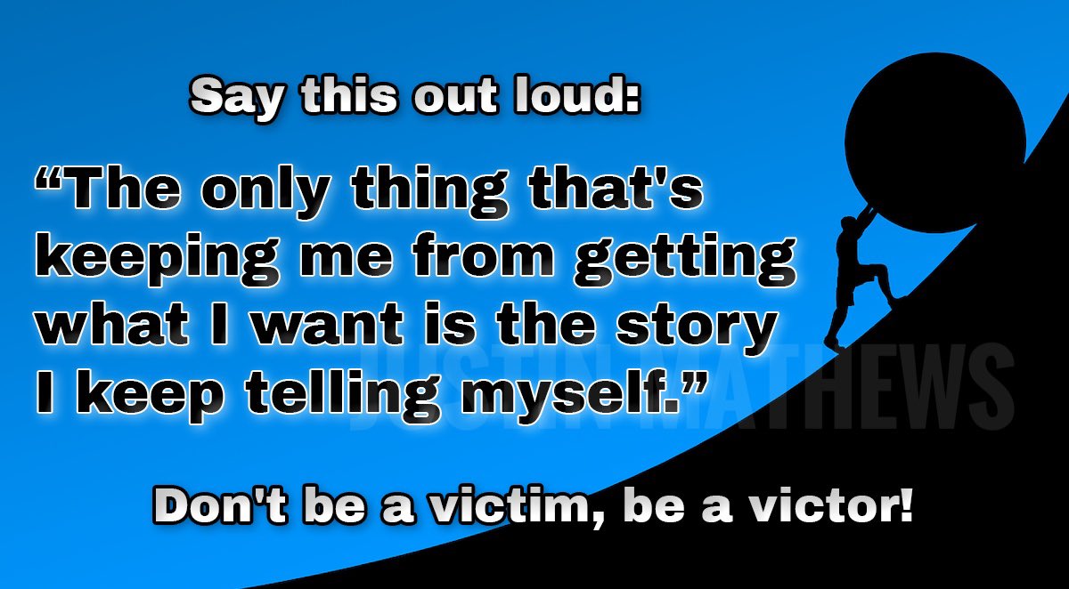 cuecarbon's tweet image. All of us are guilty of this. Some more than others.
If you talk yourself down to or out of things, it forms a sub-conscience habit. Then you do it to others and not fully realize. Dangerous mindset...
#selfimprovement #selftalk #subconscience #victim #victor