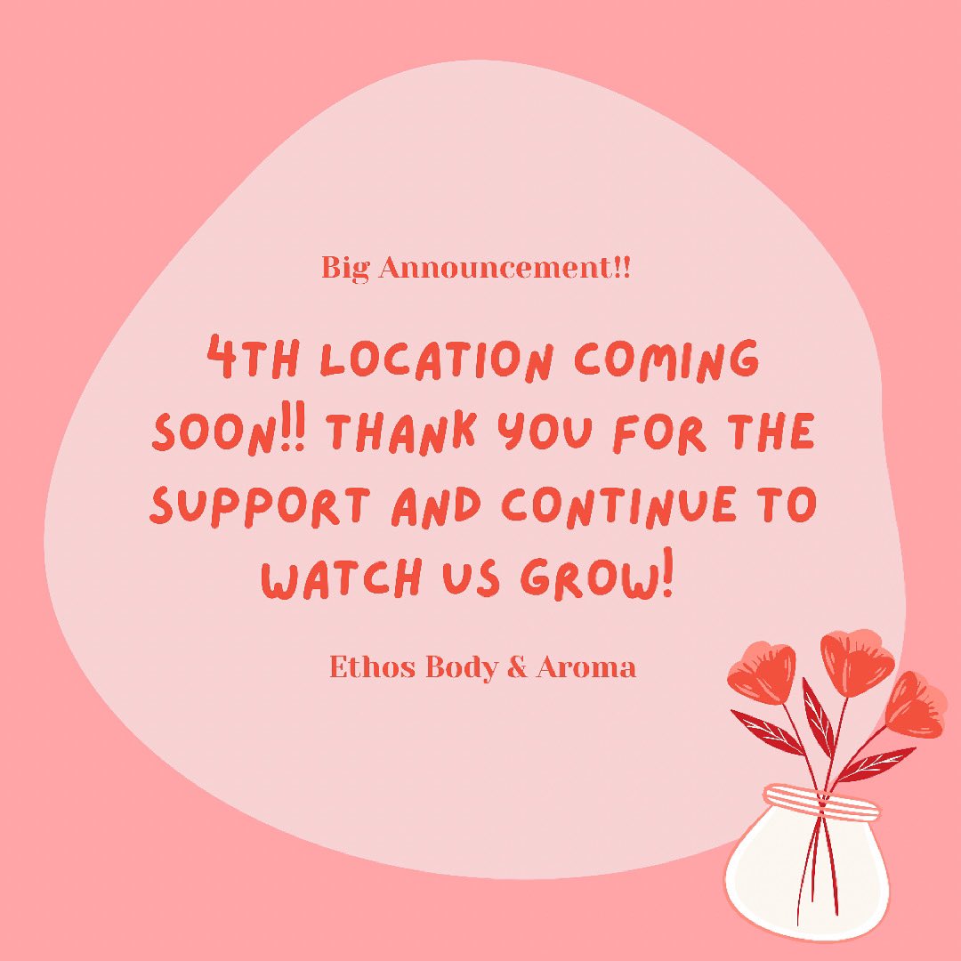 In addition to our 3 locations we will have a 4th location coming soon! Make sure to check out our grand opening at Westfield Broward Mall and thank you for your support!

#ethosbodyandaroma #grandopeningevent #naturalbeautyvendor #naturalbeautystore #blackownedbusiness