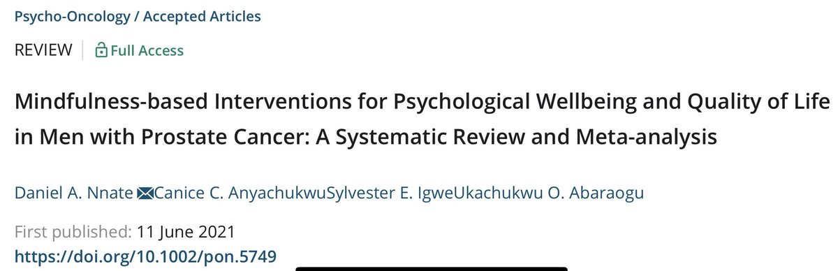 Daniel A. Nnate MPH, RN (@dannynnate) on Twitter photo Publication Alert!!! <a href="/WileyGlobal/">Wiley</a> #prostatecancer “Mindfulness-based Interventions for Psychological Wellbeing and Quality of Life in Men with Prostate Cancer: A Systematic Review and Meta-analysis” doi.org/10.1002/pon.57… 👏🏼😊🎉<a href="/uabaraogu1/">Ukachukwu (Ukay) Abaraogu</a> <a href="/CaledonianNews/">Glasgow Caledonian University</a> Publication Alert!!! <a href="/WileyGlobal/">Wiley</a> #prostatecancer “Mindfulness-based Interventions for Psychological Wellbeing and Quality of Life in Men with Prostate Cancer: A Systematic Review and Meta-analysis” doi.org/10.1002/pon.57… 👏🏼😊🎉<a href="/uabaraogu1/">Ukachukwu (Ukay) Abaraogu</a> <a href="/CaledonianNews/">Glasgow Caledonian University</a>