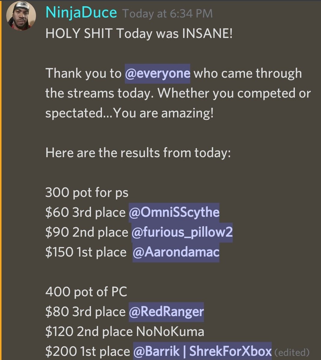 Crazy day! Thanks to everyone who stopped through the #shinobicircle #GuiltyGearStrive tournaments today!

Even tho we didn't fill up both brackets, we still got some pot bonus donations from <a href="/Boxerninja1/">Boxerninja1</a>
&amp; @AntiChrisSV  

Me and my co-host <a href="/CoreyBliss/">C.B</a> had a ball!