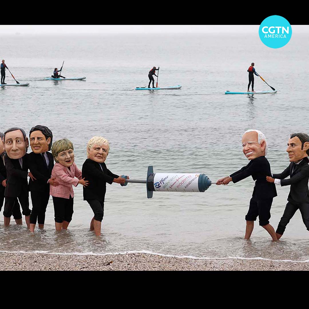 cgtnamerica's tweet photo. Take a look at Saturday's G-7 scenes, inside and outside, the venue on the second day of the summit in Cornwall, England today. #G7 #GroupofSeven #G7Summit #ExtinctionRebellion #ClimateChange #GlobalWarming #G7protests #G7protest https://t.co/iwO3B0RW4e