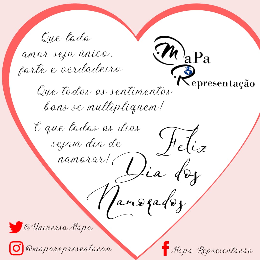 UniversoMapa's tweet photo. A família MaPa Representação deseja a todos os casais um Feliz Dia dos Namorados cheio de amor, companheirismo e respeito.

#DiaDosNamorados #Dia12 #Love #Amor #FelizDiaDosNamorados https://t.co/NJfBe7kjdn