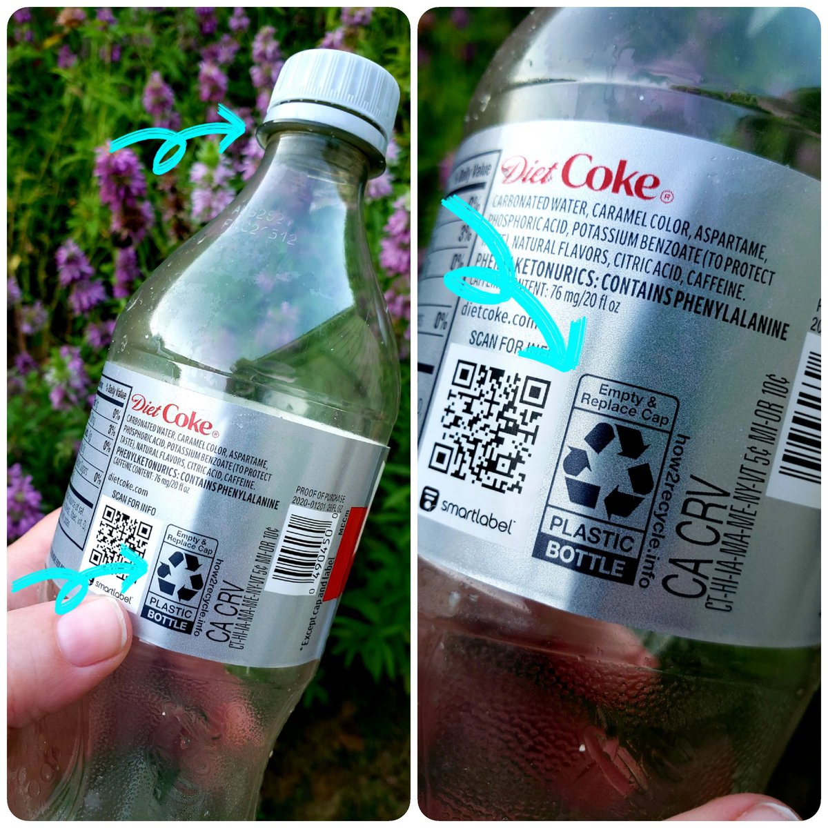 Be sure to check your choice of refreshments on these muggy days for the recommended recycle ♻️. We were happy to see you can put the lid on to recycle <a href="/DietCoke/">Diet Coke</a>. 👏🏻And whatever space you're enjoying, be responsible with how you discard bottles. #recycle #getoutside