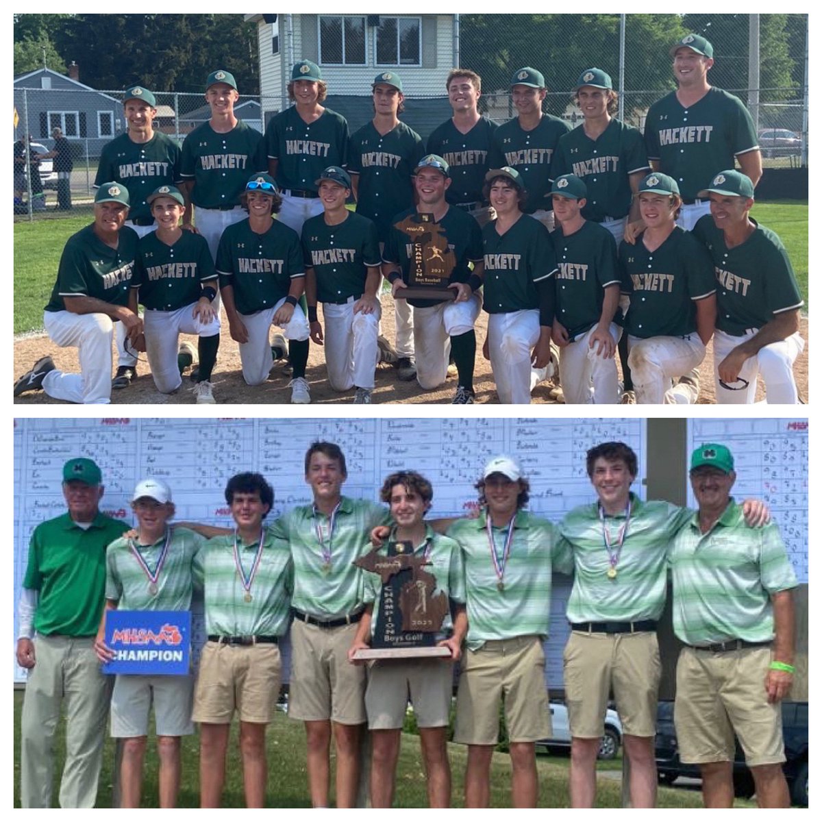 CoachAbid's tweet photo. What a day for @HackettCatholic as @HCPBaseball won both games to advance to the state semifinals and @GolfHackett again won the D4 State Championship. Want to get in on the fun? https://t.co/Lpcq2bxVxB - enrolling now! You won’t be disappointed, we PROMISE! #ItsBetterBeingIrish https://t.co/tQHs8wpcMp