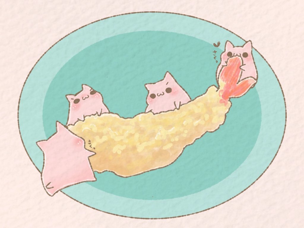 「えび天を運びたいなぞさんたち
∩(o・ω・o)∩🍤∩(o・ω・o)∩
#イラス」|なりみや屋さんのイラスト