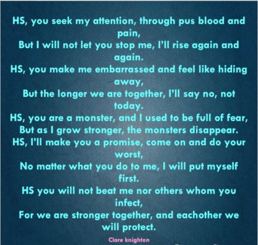 TeamBobStaff's tweet image. Poem by Claire Knighton

#hidradenitissuppurativa #HSAwarenessweek #HSWeek #HSWarriors #HS #RealLifeHS