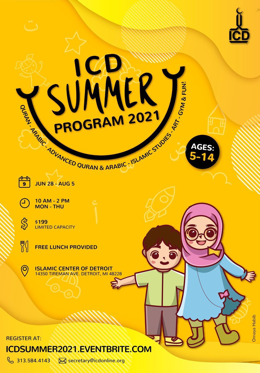 MYICD's tweet photo. The ICD summer program is here! The program includes Quran, Arabic, Islamic Studies, Art, Gym &amp; many more activities!

Register your child at https://t.co/knXfWF9iad https://t.co/SkXzBqCSSY
