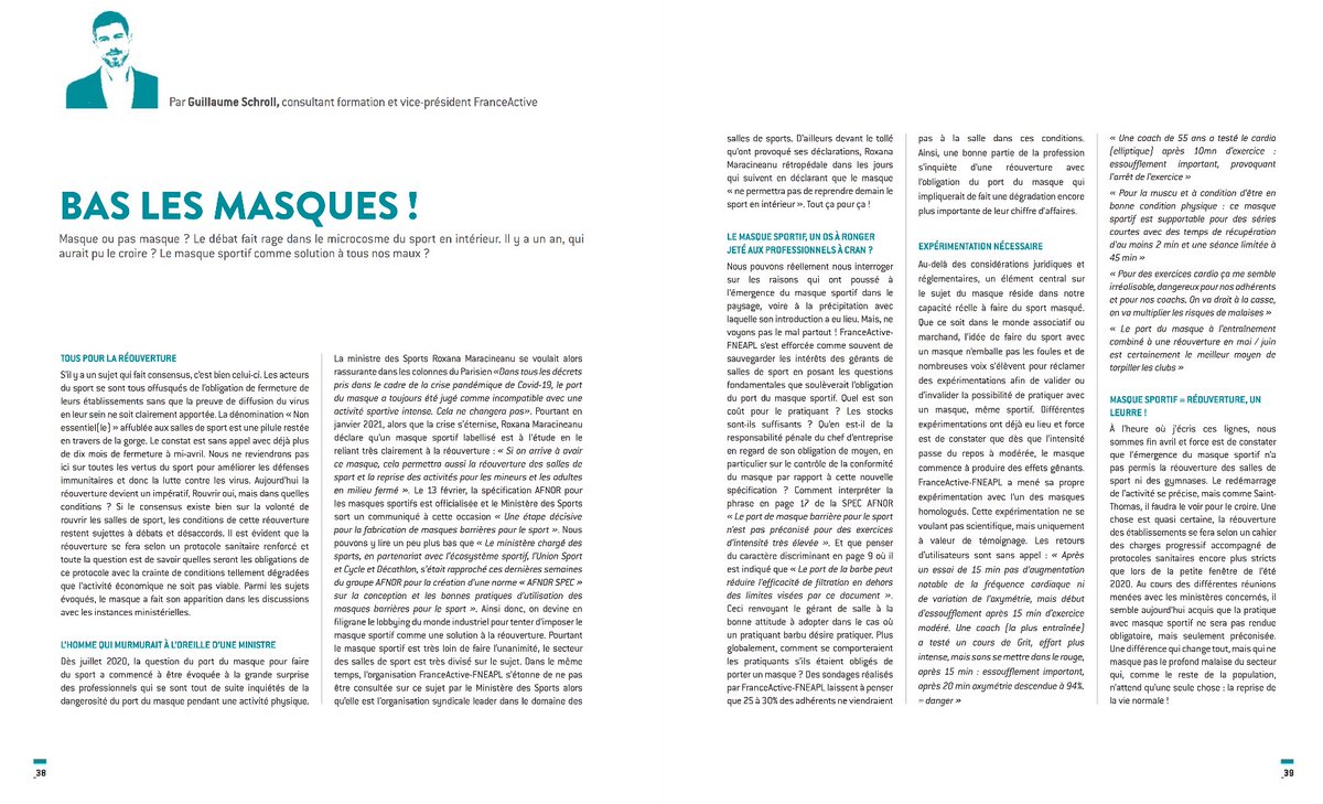 "Bas les masques"

Mon dernier article dans le magazine Vive la forme. 

Comment a-t-on failli nous voir imposer le masque sportif en intérieur ?

Les lobbies ne sont pas seulement dans la pharmacie...

Très fier d'avoir contribué à empêcher ça avec Active-FNEAPL