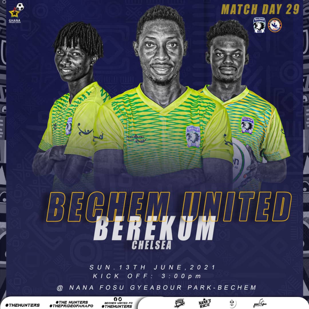 BechemUnitedFC's tweet photo. π¨ | π² π¦ πΉ π¨ π π© π¦ πΎ
#REGIONALDERBY
π @BerekumChelseaF
π Nana Fosu Gyeabour Park
π Bechem
ποΈ Sunday, 13th June, 2021
π 3:00pm
πΈ Center Line - Ghc 10, VIP - Ghc 40
π #GPLMATCHDAY29
#BUFCvsBCFC
πβͺπ΅
#BUFC
#Hunters
#PrideofAhafo https://t.co/BU0zbBrcpZ