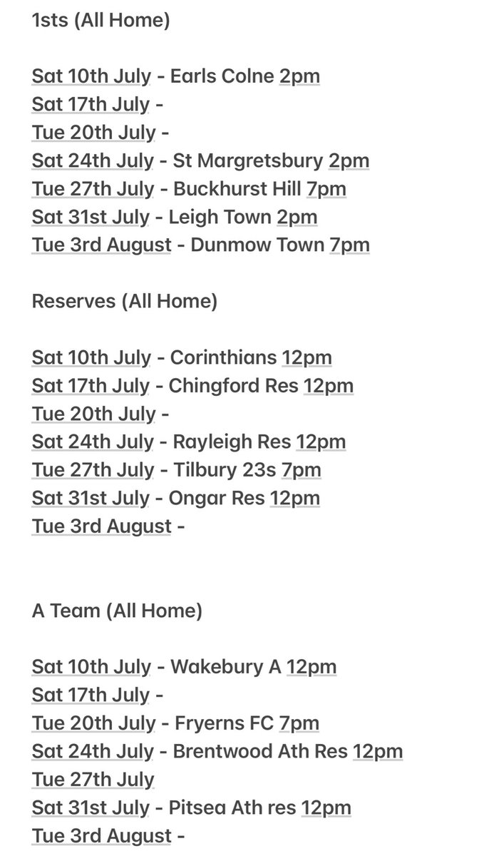 BasTownFC's tweet image. Just a few more dates left to fill our pre season schedule. DM us if you want to take a date. 

1st team (Olympian Prem)

Res team (Olympian Div 3)

A Team (Southend Borough div 3)

⚽️⚽️⚽️