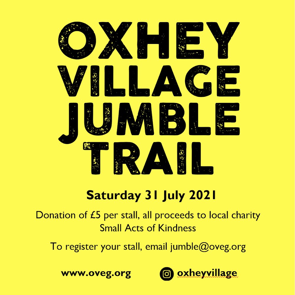 We're now taking registrations for this year’s Jumble Trail. It's like a car boot sale... but on your street. We request a £5 donation from every stall, with all proceeds from registrations going to local charity <a href="/smallkindact/">SmallActsofKindness</a>. To register your stall, email jumble@oveg.org.
