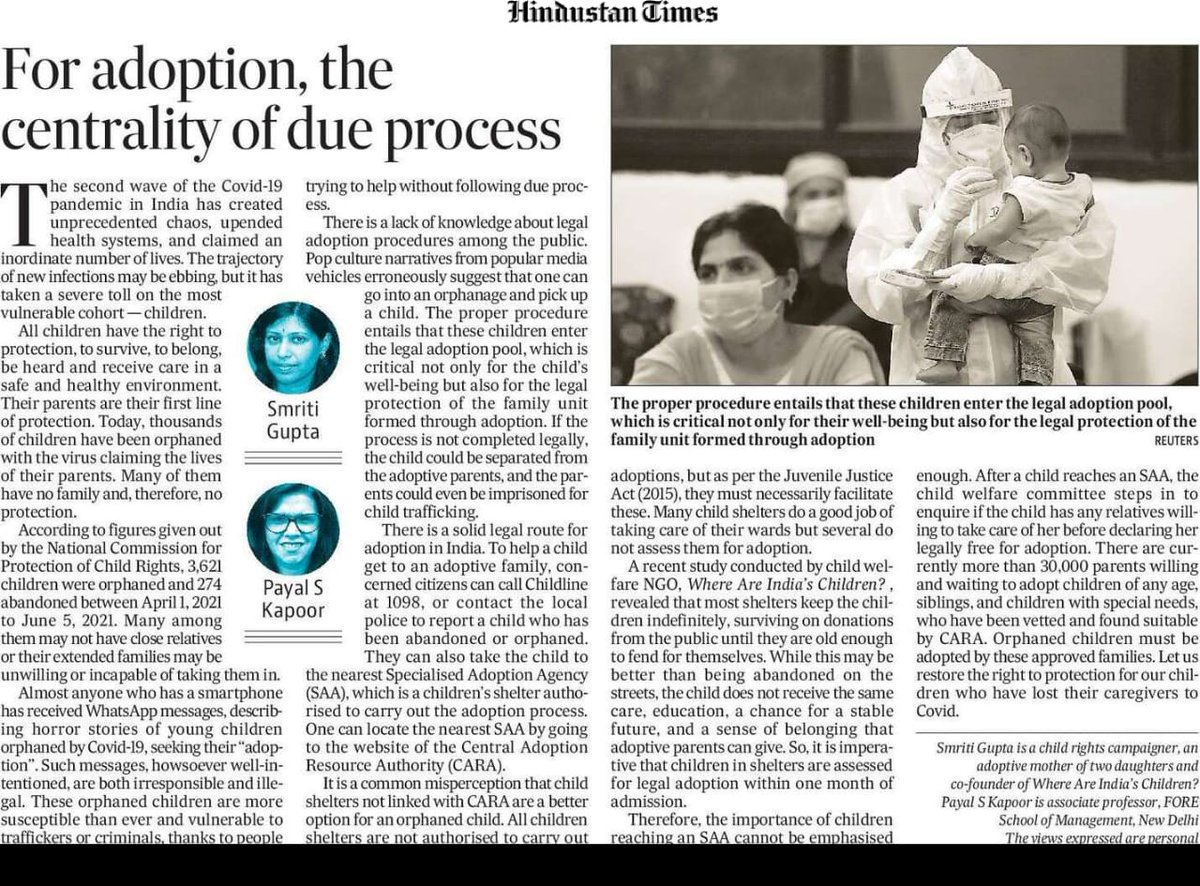 Where Are India's Children (@waic_campaign) on Twitter photo <a href="/smritig09/">Smriti Gupta</a> co-authored this article about the need for people to understand the legal adoption procedure and the importance of children reaching specialised adoption agency and not any shelter in order to enter the legal adoption pool.
#PermanentFamiliesNotPermanentShelters <a href="/smritig09/">Smriti Gupta</a> co-authored this article about the need for people to understand the legal adoption procedure and the importance of children reaching specialised adoption agency and not any shelter in order to enter the legal adoption pool.
#PermanentFamiliesNotPermanentShelters