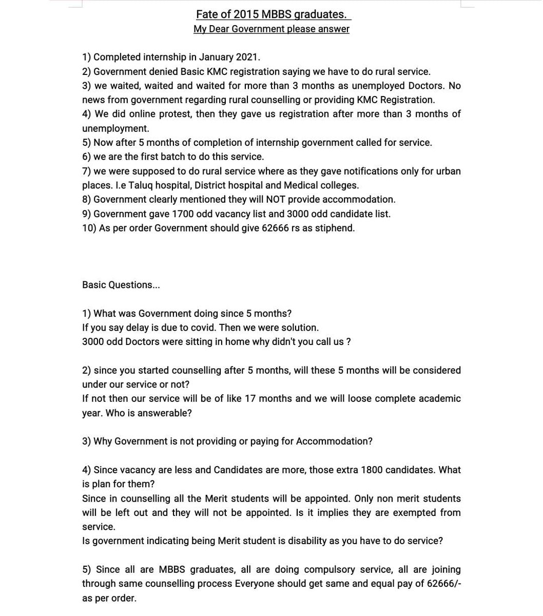 awatianil97's tweet photo. Plz some1 help us #ClarityOnCompulsoryService
#OneCounsellingOneStipend @BSYBJP @drashwathcn @mla_sudhakar @DHFWKA @DKShivakumar @karnatakarda  @publictvnews @tv9kannada @IndiaToday @THBengaluru @TOIBengaluru @prajavani @Vijaykarnataka @boneteacher @docrohan https://t.co/wMnrx54buV