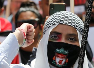 ZUMA Wire
June 12, 2021, London, England, United Kingdom: Pro-Palestinian protesters stage a solidarity demonstration with Palestine outside Downing Street as G7 countries gather around a table as the UK government's guests in Cornwall, south west England. https://t.co/8vHTAb2VaX