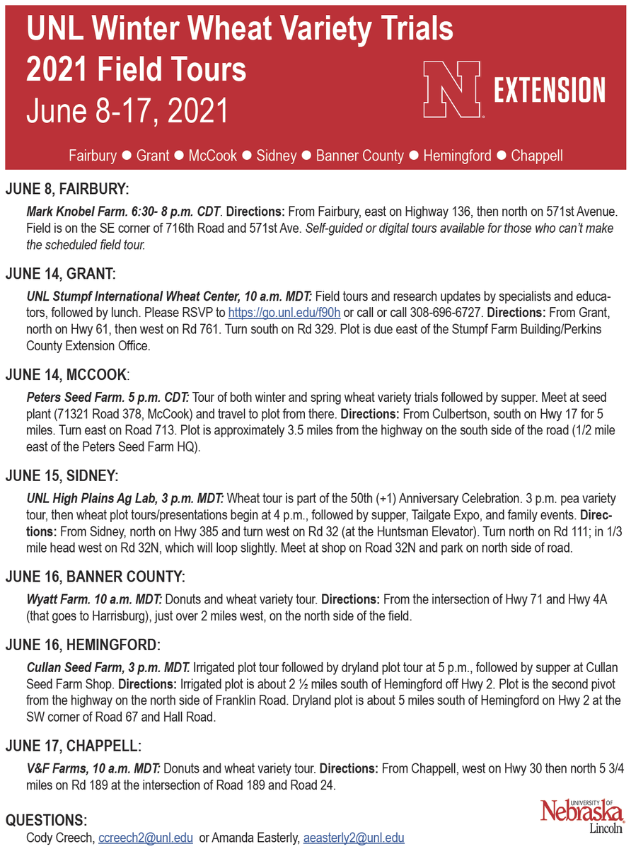 Wheat variety field tours start in western NE on Monday (6/14).