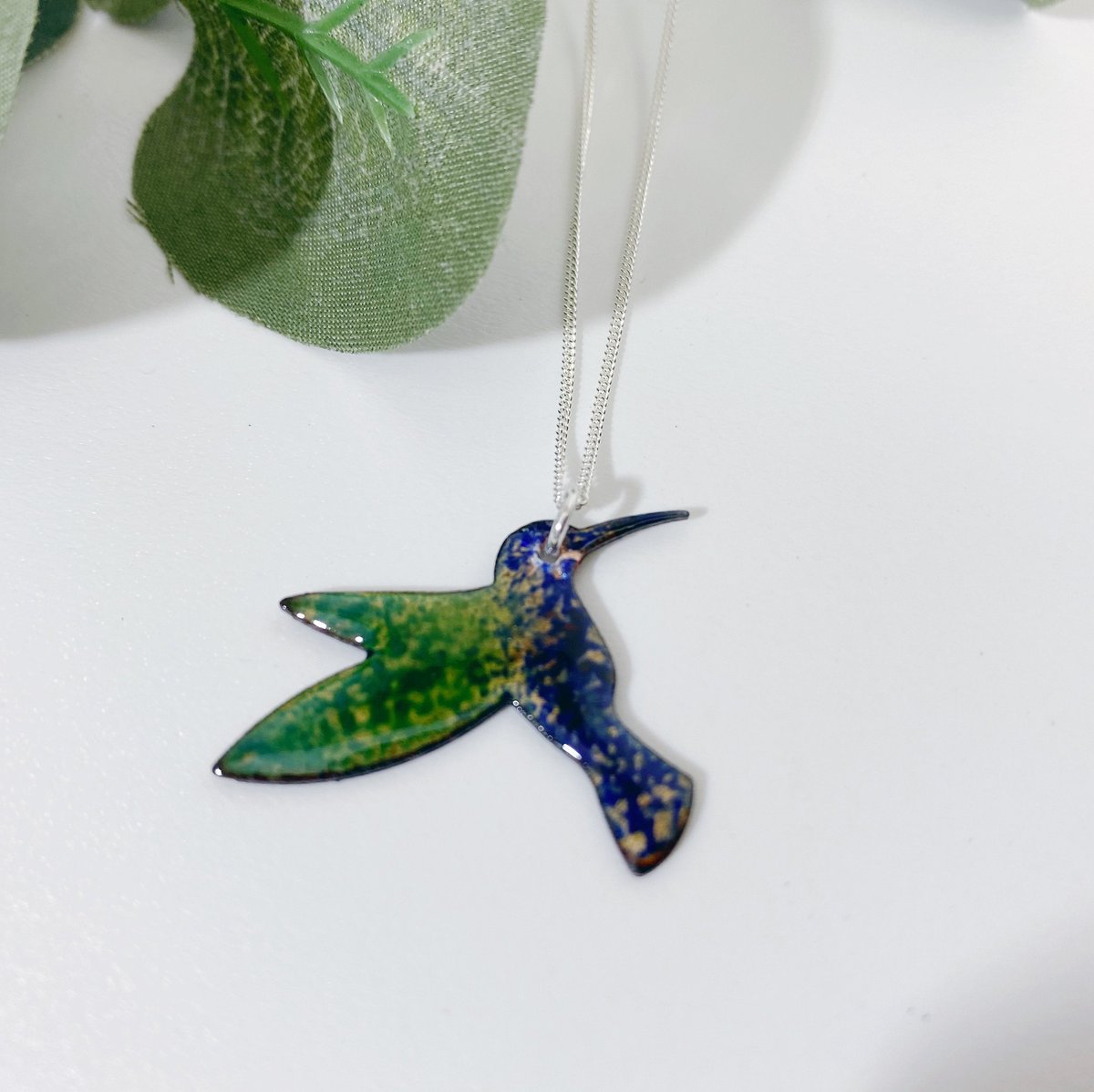 Hummingbird Necklace, Enamel Hummingbird Pendant, Enamel Jewellery etsy.me/2PBxiZP ##MHHSBD #UKGiftAM #Inbizhour #EtsyUK #HandmadeHour #HummingbirdNecklace