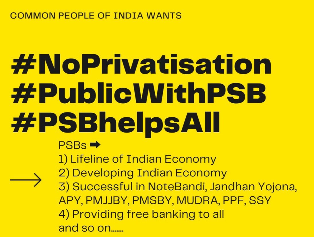 DeepakShukla314's tweet photo. #PublicWithPSBs 
Each and every household of Indian citizen doing banking with *PSBs*. 
Life line of Indian Economy- *PSBs*
Green Revolution, White Revolution and Blue Revolution by *PSBs*
6th Largest economy -*PSBs*
I (India and Indian) stand with PSBs.
#PrivatizationNoSolution https://t.co/5ljcrM04MT