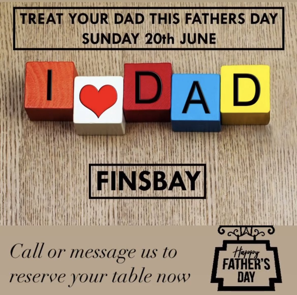 Now taking bookings for Fathers Day. Why not treat that special Dad with good food and fine drinks! 01419566016 info@finsbay.com
