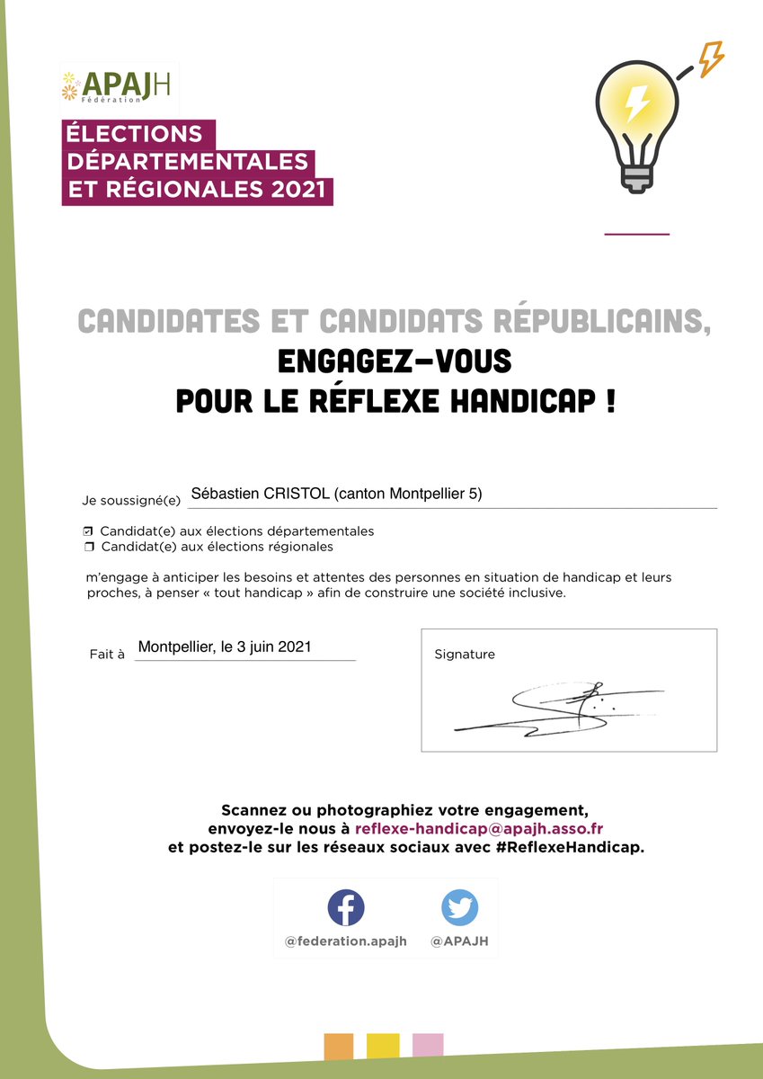 SbastienCristol's tweet photo. @JLouisGARCIA @MDelafosse @APAJH Et c'est avec la plus grande conviction que, candidat aux #electionsdepartementales2021 sur le canton #montpellier 5 avec @ChelviZita, je me suis engagé à adopter le "réflexe handicap" pour une société inclusive, tout au long de mon mandat!
#ReflexeHandicap @APAJH https://t.co/SN8Sr2wDtF
