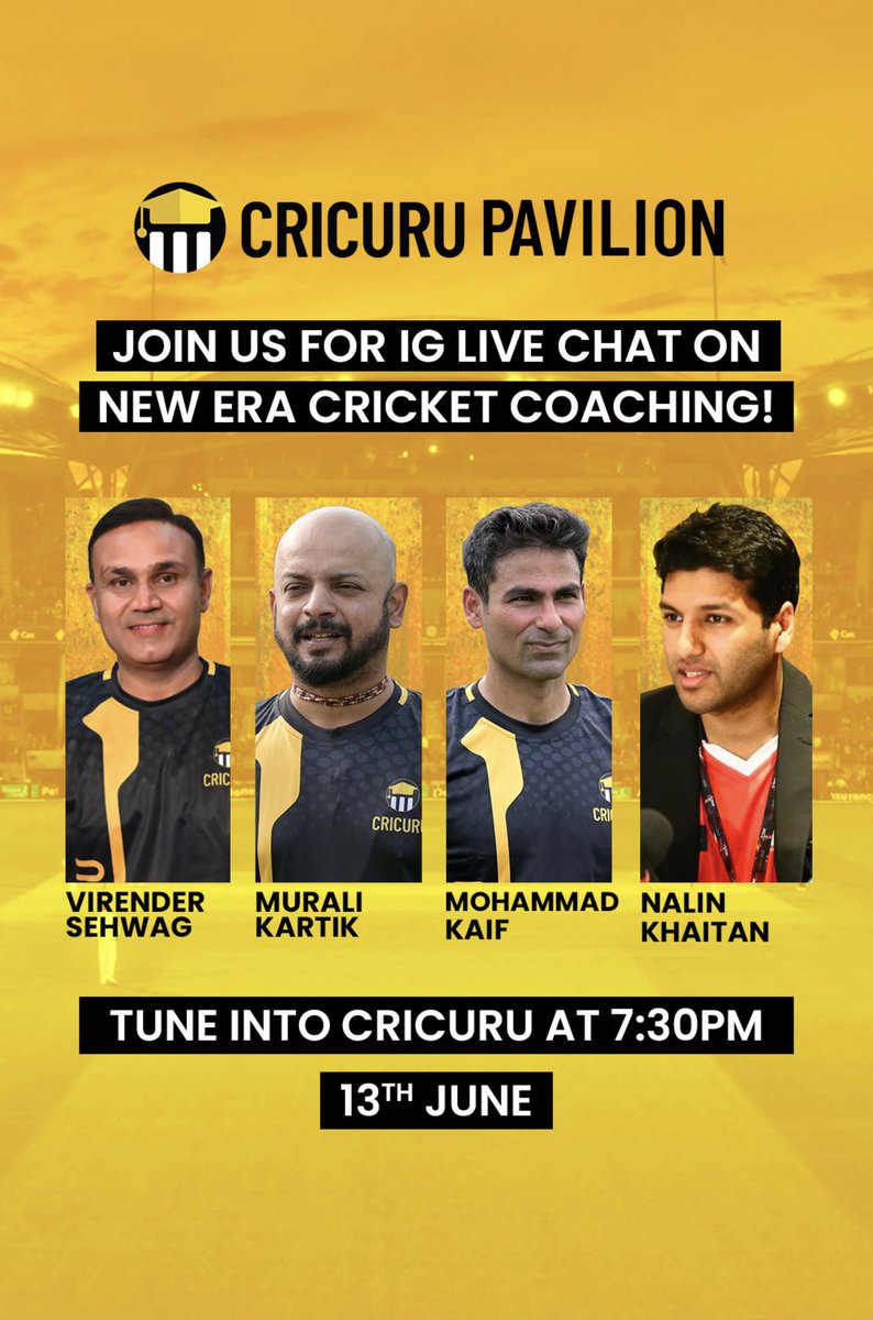 Join me <a href="/virendersehwag/">Virrender Sehwag</a> <a href="/MohammadKaif/">Mohammad Kaif</a> and #NalinKhaitan today evening..looking forward to seeing many of you 🙏🏾