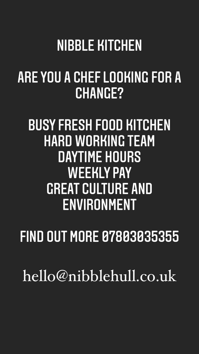 Fancy a change? Great culture, fresh food, hardworking team, passion for creating - daytime hours! #chefjob #chefposition #hulljobs