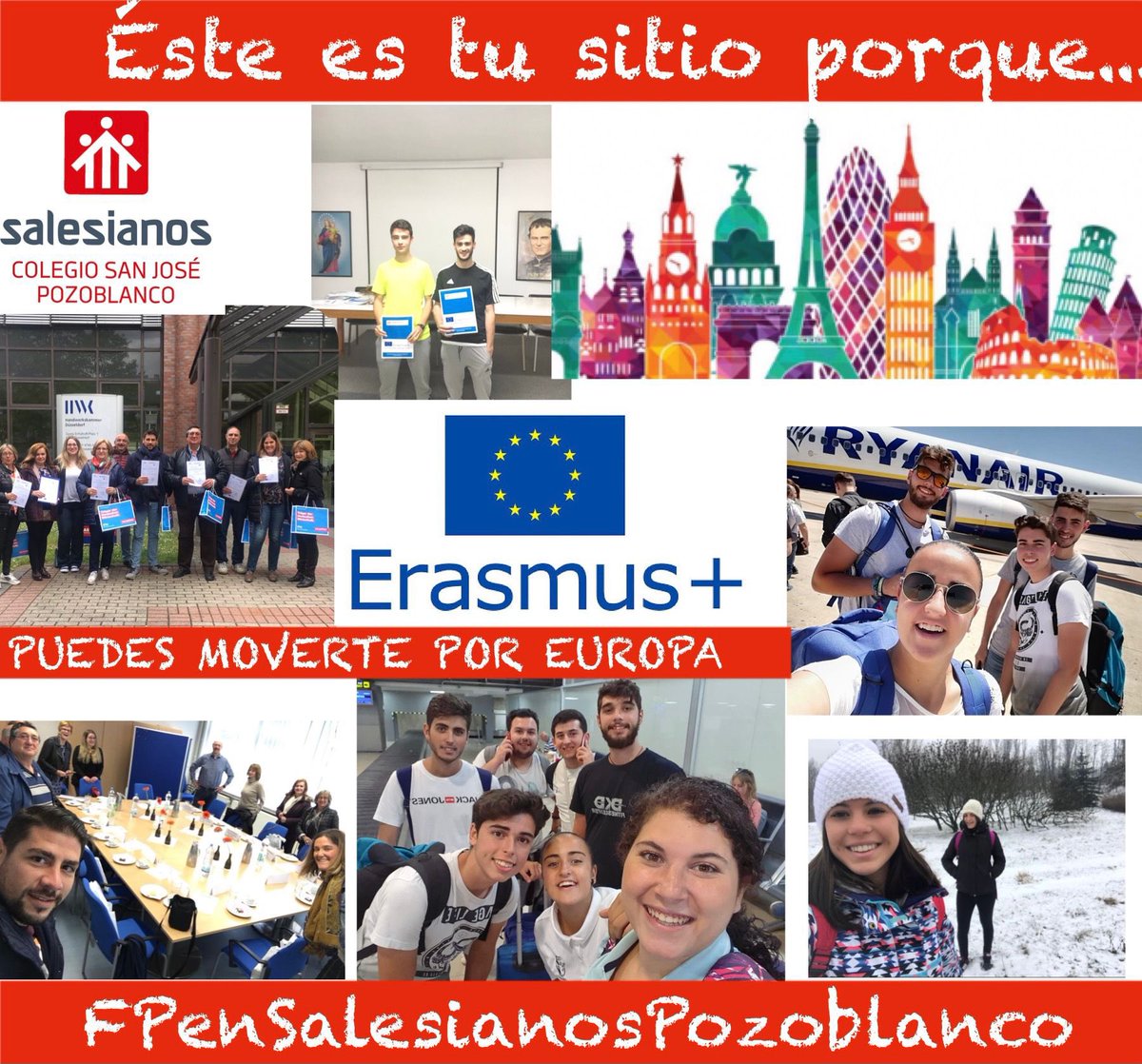 RAZÓN4: Ofrecemos la posibilidad de hacer prácticas y/o FCT en empresas en el extranjero.
Promovemos los intercambios con otras escuelas europeas y la inserción laboral en otros países europeos.
¡Ven a la FP de Salesianos ¡Te esperamos! #Ésteestusitio #Creciendojuntos #SomosUno