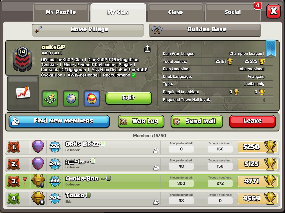 Recrutement du clan principal de orKsGP est ouvert aux Hdv 13/14! Clan rush, Training et Guerre de Clan principalement. L'occasion pour nous de rencontrer de nouveaux joueurs. Pour plus d'informations, contactez notre responsable: @TOgeyman, via Discord: orKsGP Choka-Boo™#1524