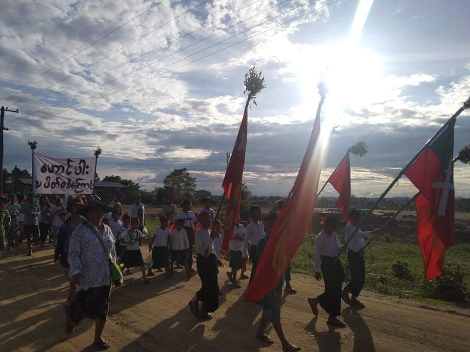 Marching strike against Dictatorship in Haugpar , HpaKant , Kachin State.

#June13Coup
#WhatsHappeningInMyanmar
