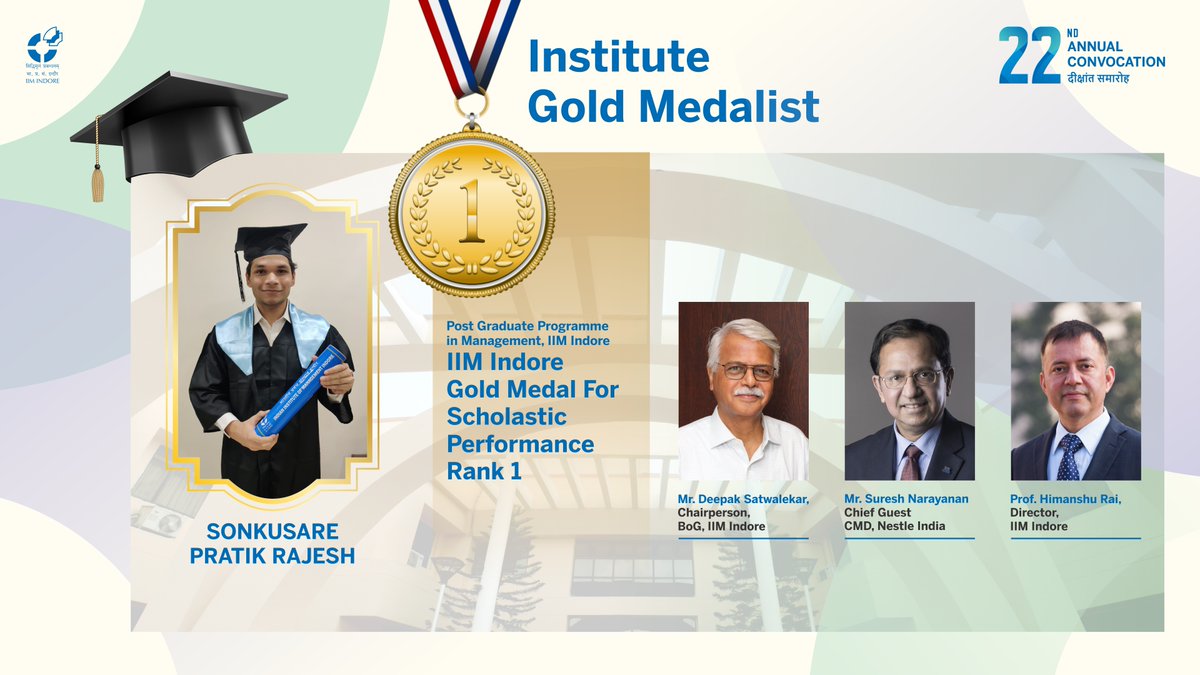 IIM_I's tweet photo. #22ndConvocation: Congratulations to the Gold Medalists from PGP 2019-21.
#IIMIat25 #IIMI #IIMIndore #Convocation #Graduation @askhimanshurai https://t.co/teasJmy1vX