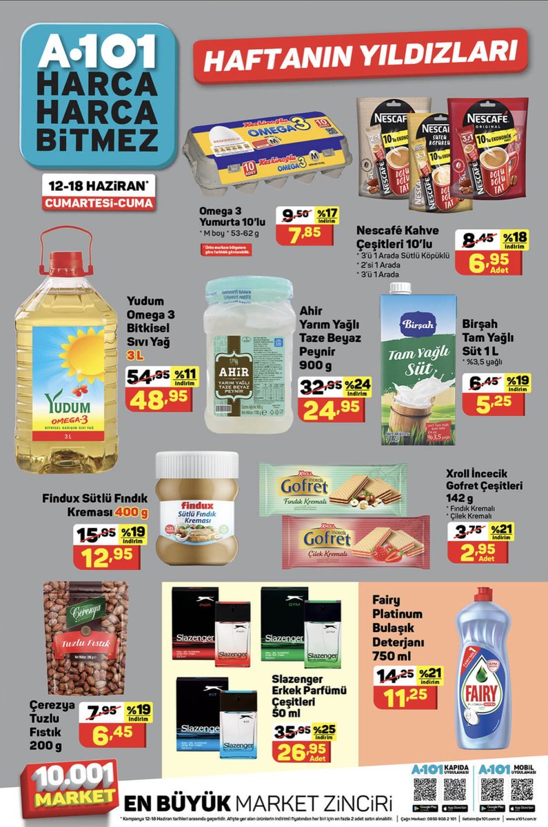 A101 Haftanın Yıldızları - 1 A101 Haftanın Yıldızları 12 - 18 haziran...
onelink.to/indirimbull
İlan detayları linkte 👍 
İndirim Kategorisi: #A101 #Gıda #Temizlik
#A101 #birşah #fairy #haftanınyıldızları #nescafe #yudum #indirim #alışveriş #indirimbul #kampanya #ucuz