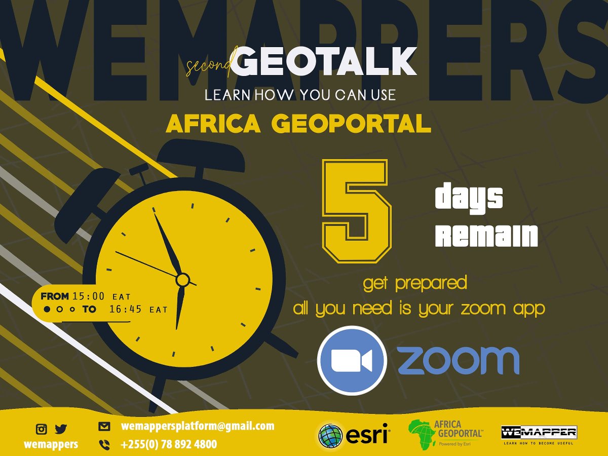 Remember to download your zoom app.@africwomeningis @AfricaGeoPortal @DEarthAfrica @EsriTraining @GISLounge @GisGeography @GISEd @gisuser @gisday @GISdotcom @StackGIS