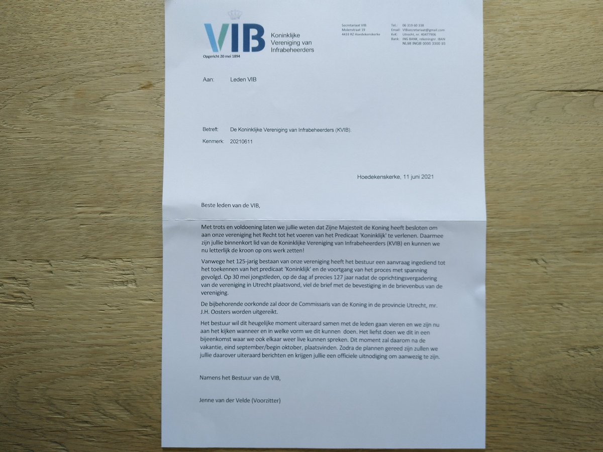 Vereniging van Infra beheerders voert nu het predicaat Koninklijk. 125 jarig bestaan. #VIB gefeliciteerd! Mooie mijlpaal.