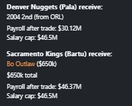 basketbolps's tweet photo. Sacramento Kings (@vizyonluadam) ile Denver Nuggets (@buk14_) arasındaki takasta, Kings kadrosuna Bo Outlaw'u katarken karşılığında bir adet 2. tur draft hakkını Nuggets'a yolluyor. https://t.co/40cVWLg3LQ