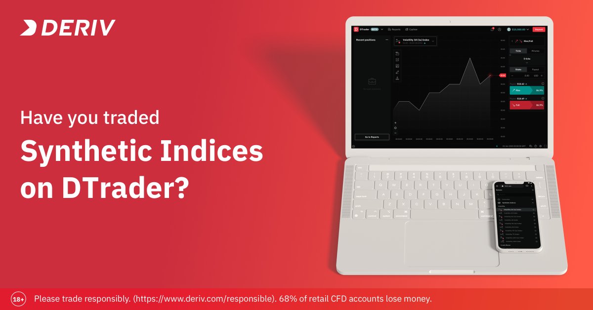 Derivdotcom's tweet photo. When trading #SyntheticIndices on #DTrader, youβll know your exact risk at the outset, so no nasty surprises or margin calls!
Learn more here https://t.co/iYKpGcjuwH
For more information: https://t.co/R62mqc8DTy. For complete regulatory information: https://t.co/xnPL1hBGtM https://t.co/jNDG0UlG7S