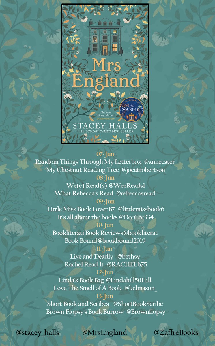 Welcome to my stop on the @Tr4cyF3nt0n #CompulsiveReaders #BlogTour for the wonderful #MrsEngland by @stacey_halls #ManillaPress @ZaffreBooks @bonnierbooks_uk 

There's no such thing as the perfect family...

brownflopsy.blogspot.com/2021/06/mrs-en…