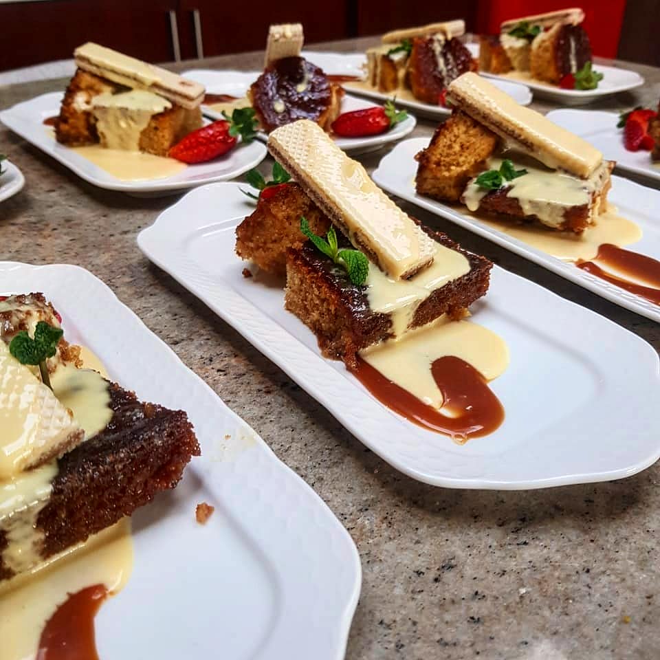 Chefshivambu's tweet image. Dessert for family lunch went something like this with @Infusions12 Amarula infused malva pudding, butterscotch sauce, wafer biscuit and a warm homemade custard. #infusions #infusedtable #fortheloveofit