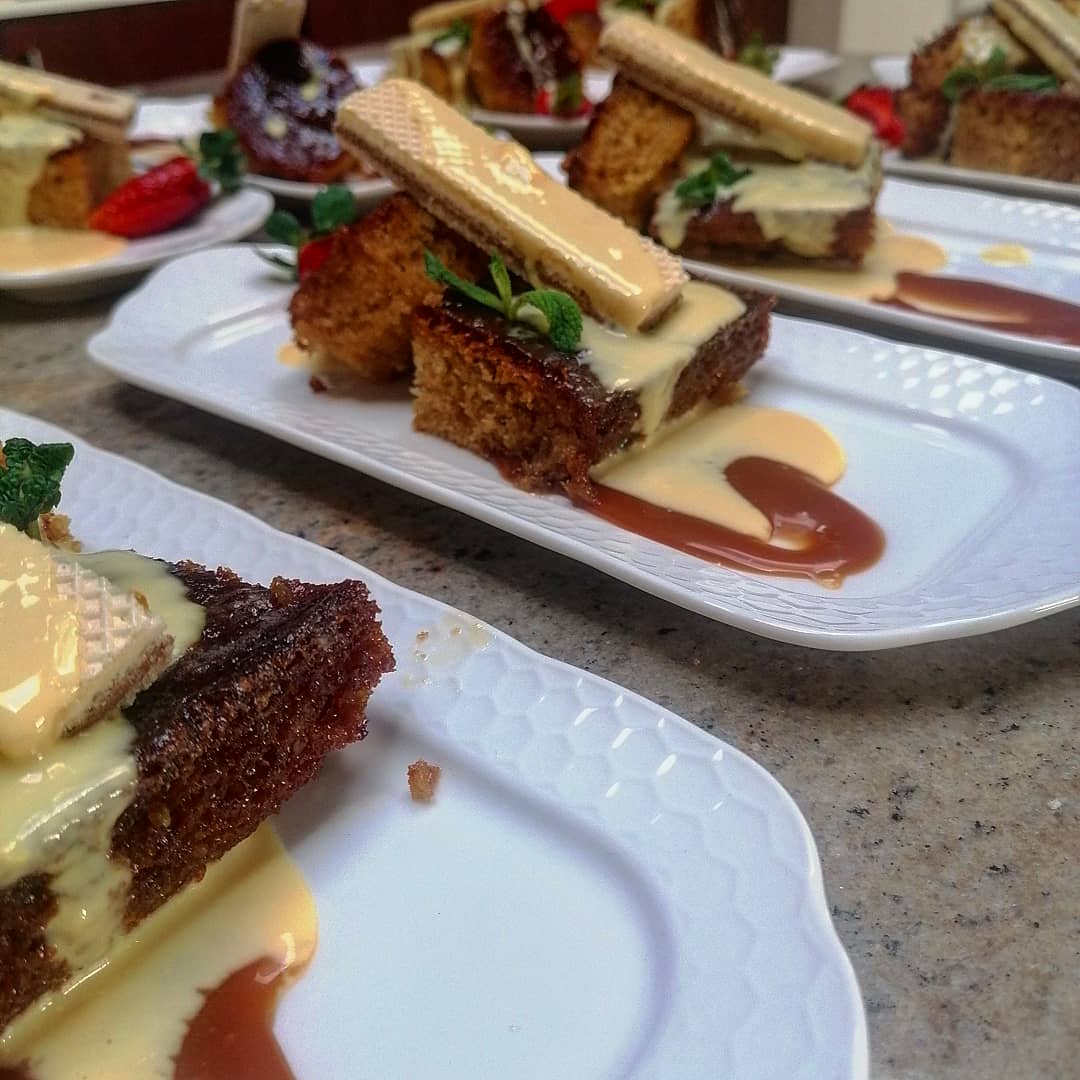 Chefshivambu's tweet image. Dessert for family lunch went something like this with @Infusions12 Amarula infused malva pudding, butterscotch sauce, wafer biscuit and a warm homemade custard. #infusions #infusedtable #fortheloveofit