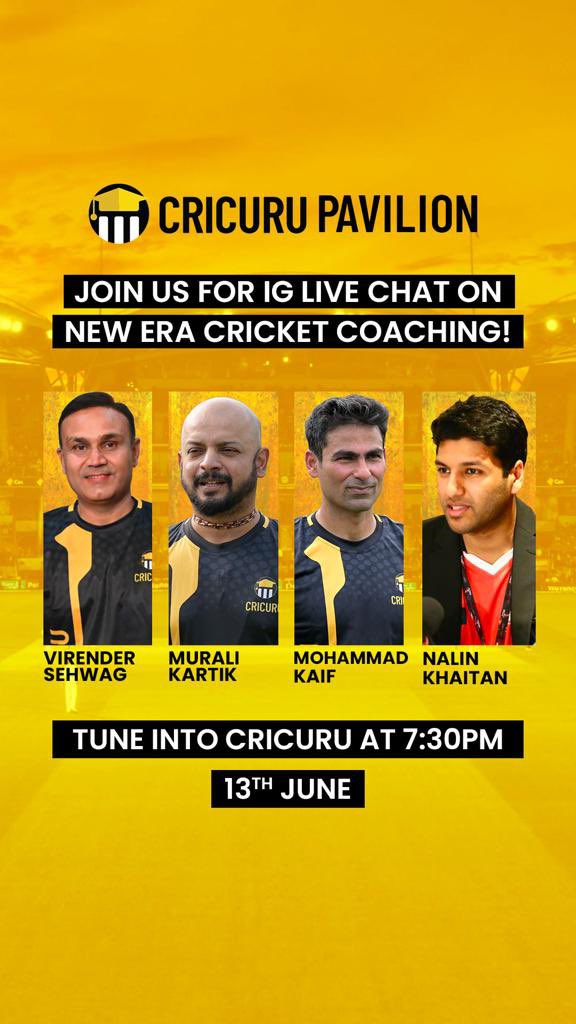 Going live today at 7:30 PM with <a href="/virendersehwag/">Virrender Sehwag</a>, <a href="/kartikmurali/">Kartik Murali</a> and <a href="/nalin_khaitan/">Nalin Khaitan</a>.. Come, join us 🙏🏻