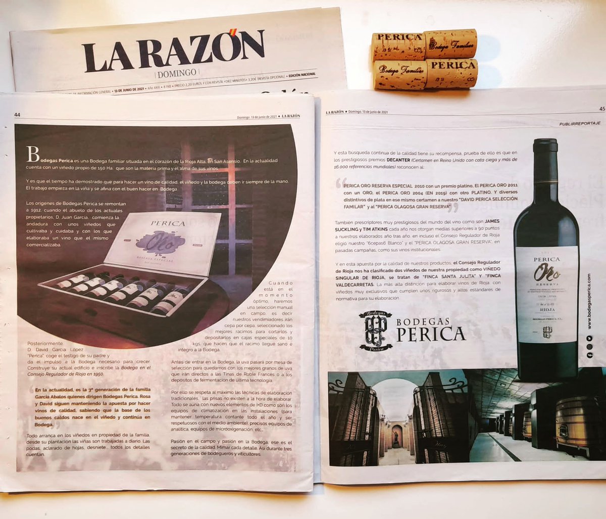Hoy en DIARIO LA RAZON , reportaje a @bodegasperica.

Un poco de nuestra historia y de nuestra forma de elaboración.

Pasado, presente y futuro buscando la calidad en nuestros vinos con la misma pasión desde 1912.

#domingo #diariolarazon #riojawine #temerecesunrioja #LaRioja