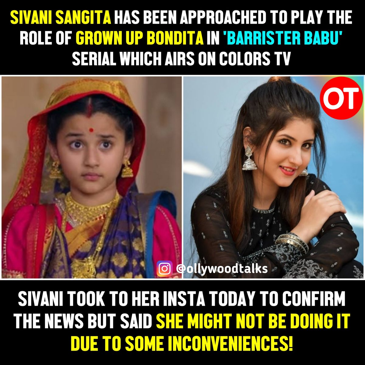 ollywood_talks's tweet photo. Sivani Might Not Be Doing it Due to Some Inconveniences...
@Sivanisangita24 

#BarristerBabu #ColorsTV https://t.co/3zvCbEcDtY