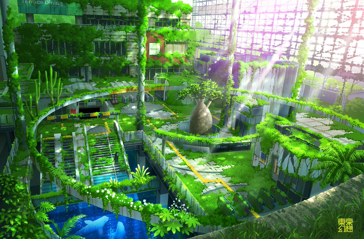overgrown ruins no humans scenery moss post-apocalypse plant  illustration images