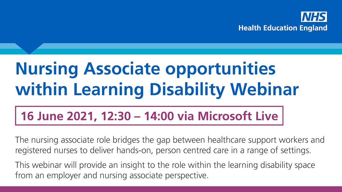 Join us next wednesday for our webinar which will explore the role of the nursing associate within the learning disability sector. Register here 🖱️ orlo.uk/2AlJv #LDnursing #NursingAssociates @WeNursingAssocs