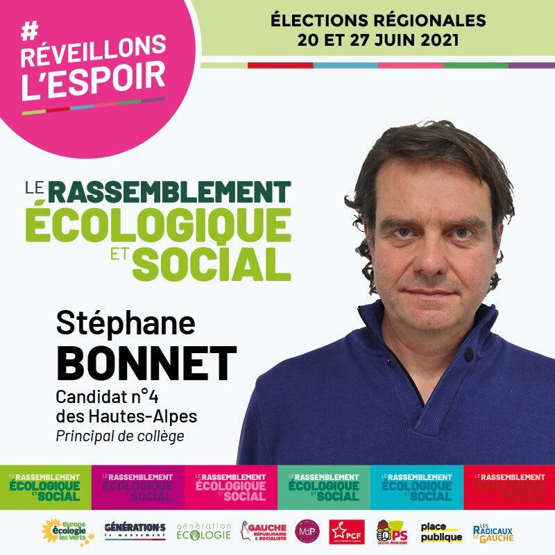 RecolosocialHA's tweet photo. J-4 ! 
Stephane Bonnet est 4ème sur la liste du @rsecoloetsocial dans le 05 ! 
Principal de collège, il est une personne active qui sera à l’écoute de vos demandes et de vos questions. 

Le #20juin votez @allemand_jose et @FeliziaJean https://t.co/b17Dax44gM