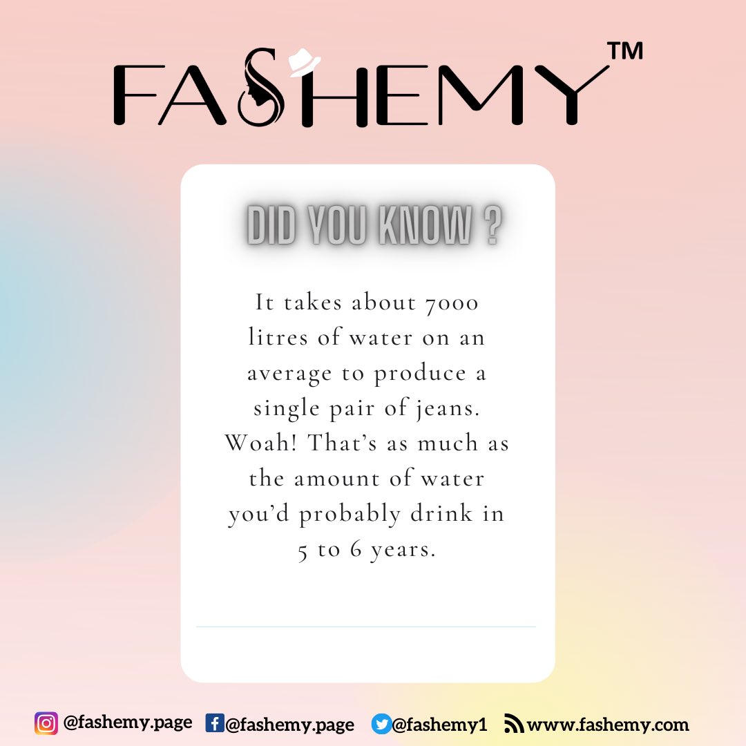 A fun sustainable fact! 😳 💦 

Follow @fashemy1

#fashemy #sustainable #jeans #water #savewater #environment #friendly #denims #waterrecycle #fashionblog #fashionvlog #explorepost #toppost #recyclestuff #didyouknow #funfact #litres #trending