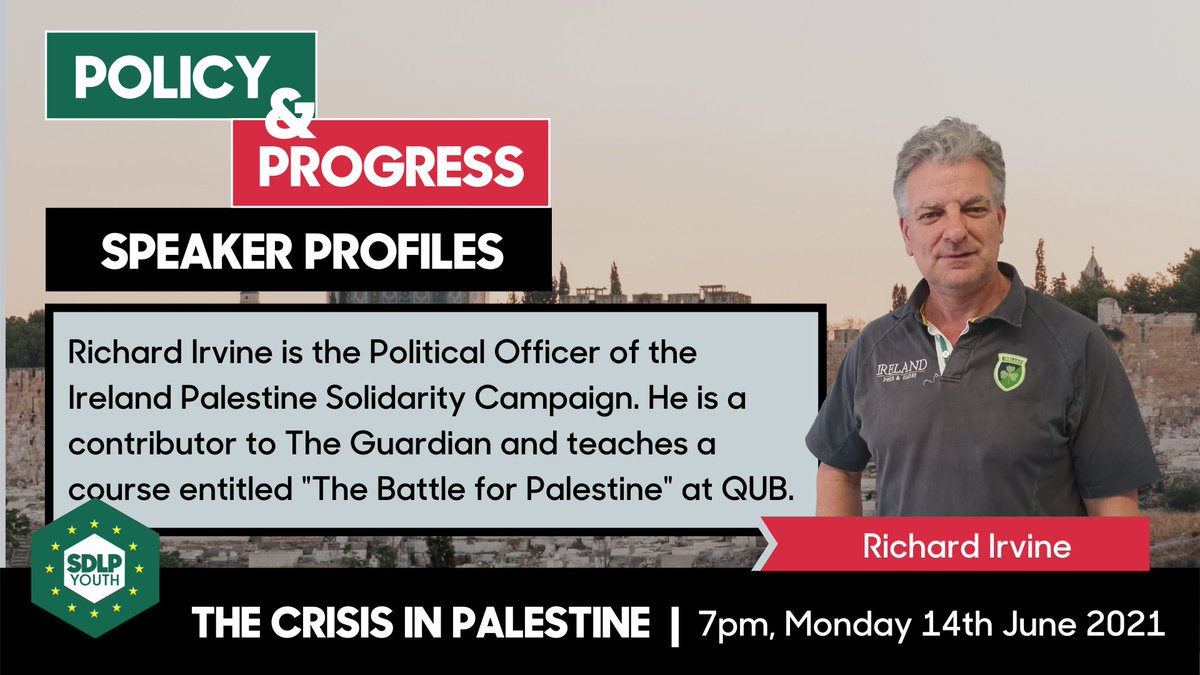 SDLPYouth (@sdlpyouth) on Twitter photo Our next speaker for tomorrow evening's #PeaceAndProgress roundtable is Richard Irvine, the Political Officer of the Ireland Palestine Solidarity Campaign (IPSC).
Known as a contributor for the <a href="/guardian/">The Guardian</a>, Richard also teaches the "The Battle for Palestine" course at <a href="/QUBelfast/">Queen's University Belfast 🎓</a> Our next speaker for tomorrow evening's #PeaceAndProgress roundtable is Richard Irvine, the Political Officer of the Ireland Palestine Solidarity Campaign (IPSC).
Known as a contributor for the <a href="/guardian/">The Guardian</a>, Richard also teaches the "The Battle for Palestine" course at <a href="/QUBelfast/">Queen's University Belfast 🎓</a>