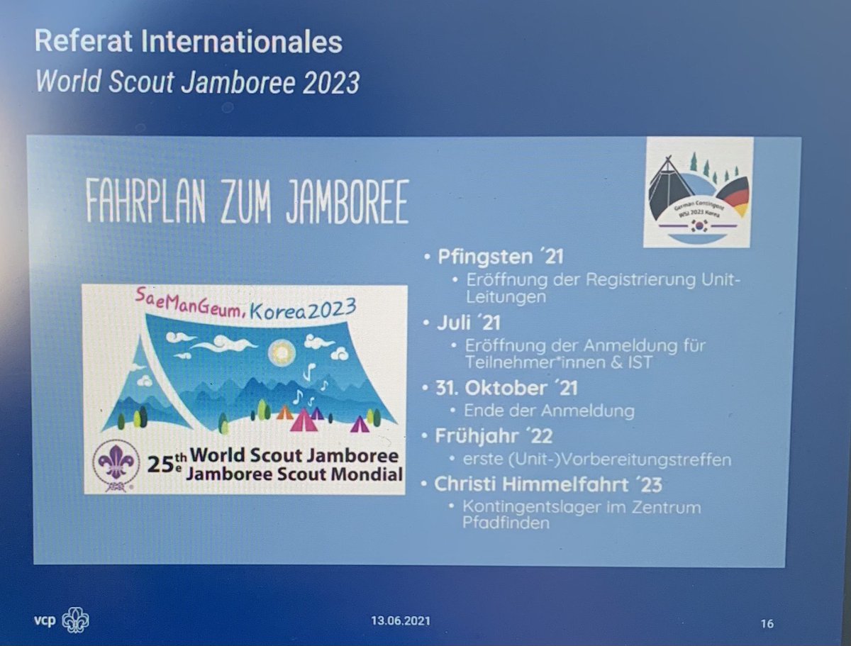 VCP_de's tweet image. Der Fahrplan zum @wsjrdp @2023wsjkorea #vcpbv21 #pfadfinden