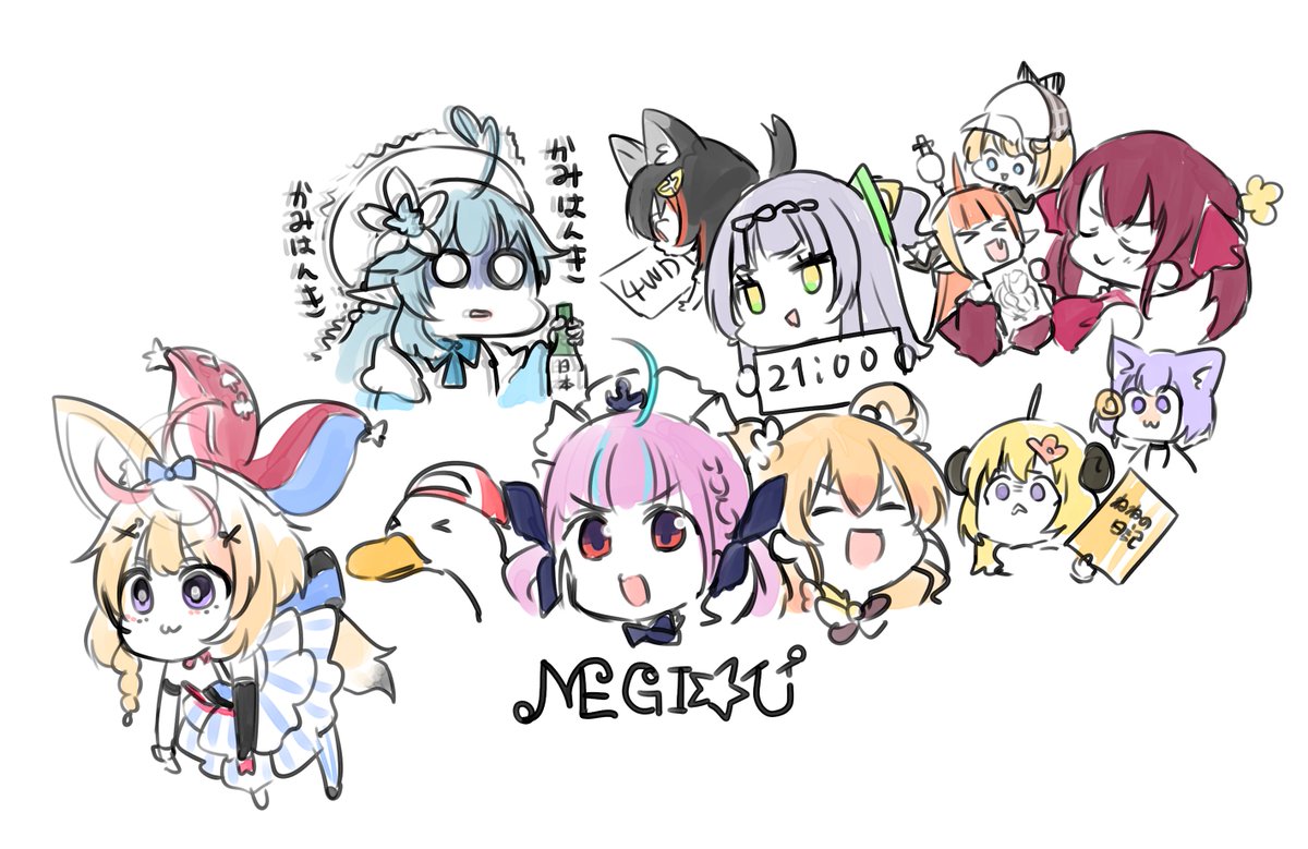 houshou marine ,kiryu coco ,minato aqua ,murasaki shion ,omaru polka ,ookami mio ,oozora subaru ,yukihana lamy multiple girls horns blonde hair hat ahoge animal ears hair ornament  illustration images